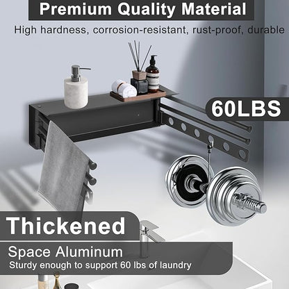 Wall Mounted Drying Rack, Aluminium Free Swinging Folding Drying Towel Rack Heavy Duty Wall Mounted Clothes Rack with 50lb Load Capacity, Foldable Space Saving Clothes Racks