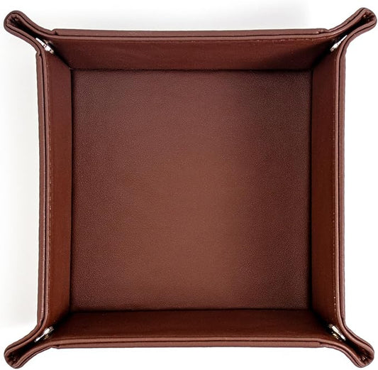 PU Leather Valet Tray for Mens and Women Catchall Tray for Keys,Watch,Jewelry Small Nightstand Bedside and Entry Table Tray Gift for Dad Husband (Brown)