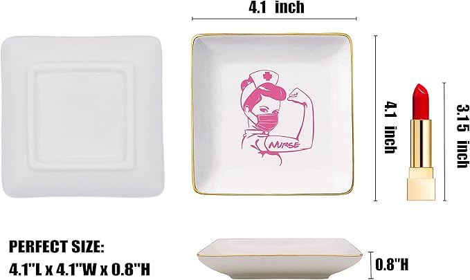 Topthink Funny Nurse Gift-Birthday,Graduation,Christmas,Nurse Life Theme,Registered Nurse Appreciation Gifts-RN,Nursing Student Presents- Ceramic Jewelry Holder Ring Dish Trinket Tray