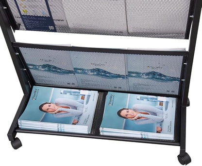 floor magazine rack brochure display stand for offices and public reception area，literature rack with 4 Universal wheels (70"×27×13.8")