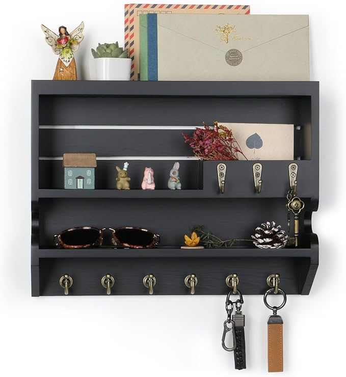 Key Holder for Wall, Mail Organizer Wall Mounted, Black