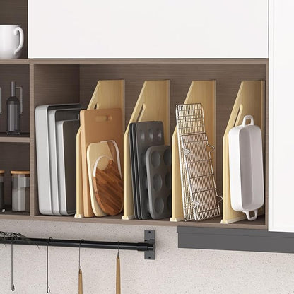 sandpaint 4 Pack Wood Tray Dividers for Cabinet, Cookie Sheet Organizer for Cabinets, No-Cut Kitchen Cabinet Dividers, Cookie Trays for Kitchen, Utility Rooms, Pantry Storage