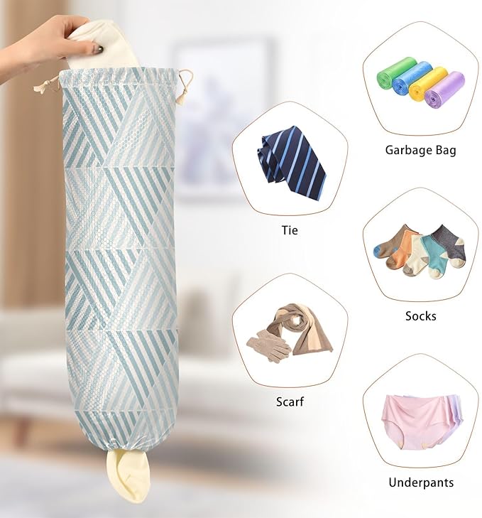 1 PC Plastic Bag Holder Wall Mount Grocery Bag Holder Shopping Bag Trash Bag Storage Organizer Dispenser for Kitchen Closet 22 x 9 Inch Nordic Green