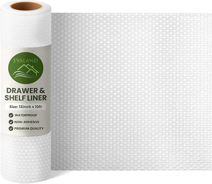 EVALAND Shelf Liners for Kitchen Cabinets Non-Adhesive 12" x 10 FT Clear Drawer Liner Non Slip, Washable Cabinet Liner, Waterproof Shelf Liners for Cabinets, Refrigerator Bathroom Pantry Cabinet Mat