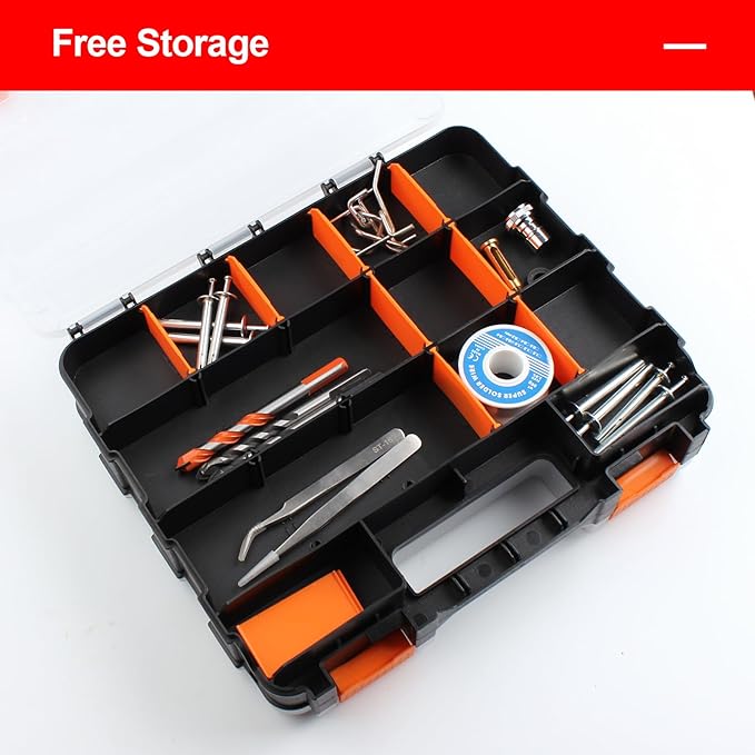Plastic Tool Box,Double Side Tool Organizer Small Parts Tool Box Hardware Organizer with Removable Plastic Dividers for Bead/Screws/Nuts/Nails/Bolts/Bins/Crafts