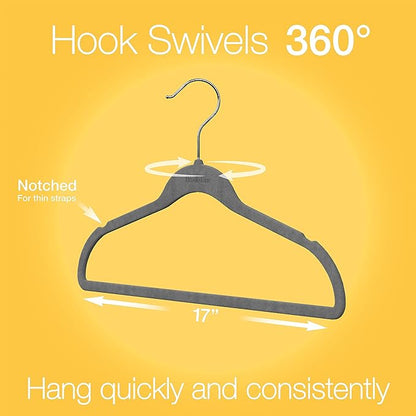 BROOKSTONE, [50 Pack] Velvet Hangers, [Non-Slip] 360° Swivel Hook, Lightweight & Slim, Strong & Durable, Space Saving Design, Heavy Duty, Won’t Stain Fabric