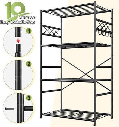 Storage Shelves 4 Tier Shelf Organizer,Metaling Shelving with Hooks,Heavy Duty Garage Shelves Unit with Leveling Feet,Wire Shelving for Pantry,Kitchen and Closet,23.6" W x 13.8" D x 60.4" H