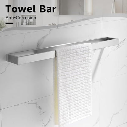 TNOMS Brushed Nickel Towel Bar Set,5-Pieces Bathroom Hardware Accessories Set,Towel Racks Set for Bathroom 23.6 Inch Towel Bar Stainless Steel Wall-Mounted