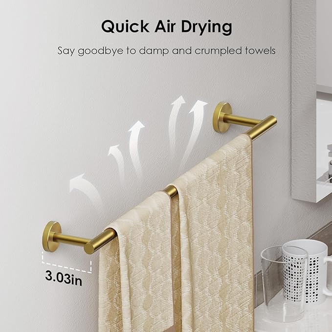 FORIOUS Towel Bar Wall Mounted, Stainless Steel Towel Racks for Bathroom, Includes Wall Mounting Hardware (Brushed Gold, 26 Inch)