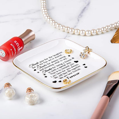 Kaidouma Good Friends Gifts for Women - Ceramic Jewelry Holder Ring Dish Trinket Tray - Friendship Gifts for Women Friends - Birthday Christmas Gifts for Her Best Friends Female
