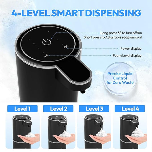 MTYGK Automatic Foaming Soap Dispenser,Touchless Foam Soap Dispenser,12.8oz Rechargeabled Wall Mounted Smart for Bathroom and Kitchen Dish Soap,Easy for Toddlers(Black)