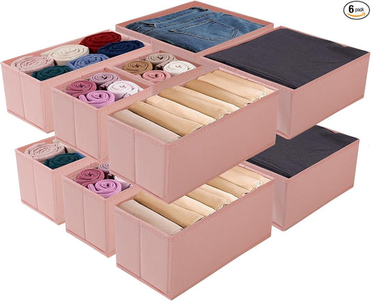Drawer Organizer Set for Baby Clothes, Nursery Dresser Storage, Closet Dividers for Socks, Underwear, Bra (Pink, 12 pcs)