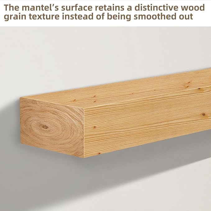 ROOMTEC Fireplace Mantel,48" Wood Floating Fireplace Shelves,Wall Mounted Wooden Display Shelving,Handcrafted Wood Brack,Natural Mantels Over Fireplace | 48" x 8" x 5"-Natural Wood