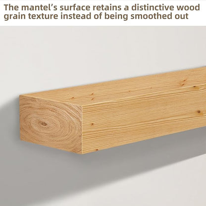 ROOMTEC Fireplace Mantel,48" Wood Floating Fireplace Shelves,Wall Mounted Wooden Display Shelving,Handcrafted Wood Brack,Natural Mantels Over Fireplace | 48" x 8" x 5"-Natural Wood