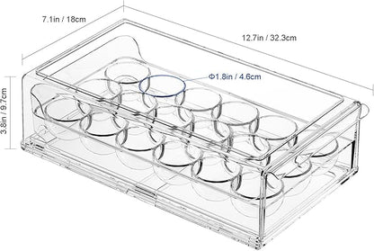 BPA Free Refrigerator Organizer Bins, Stackable Egg Holder, 18 Egg Tray