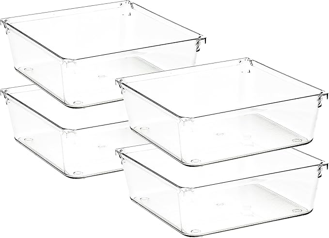 Ravinte Decor 4 Pack Drawer Organizer - 6" X 6" Clear Acrylic Storage Bins with Non-Slip Pads, Versatile Desk Tray for Makeup, Jewelry, Kitchen, Bathroom, and Office Organization