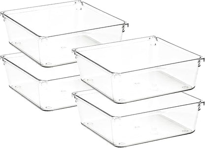Ravinte Decor 4 Pack Drawer Organizer - 6" X 6" Clear Acrylic Storage Bins with Non-Slip Pads, Versatile Desk Tray for Makeup, Jewelry, Kitchen, Bathroom, and Office Organization