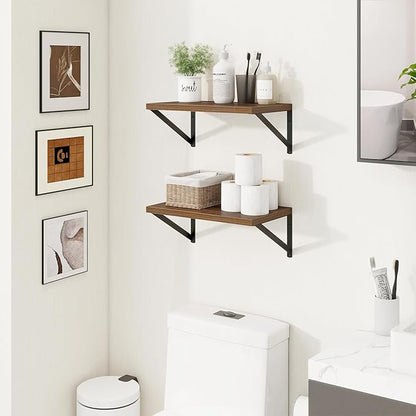 Axeman Deep Floating Shelves | 16 Inch Walnut Wall Shelves Set of 2 | 10 Inch Deep Wood Floating Shelves for Wall | 16" W x 10" D Walnut Shelves for Living Room Bathroom Kitchen