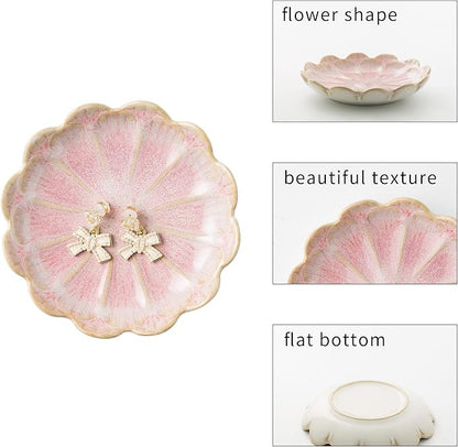 BEUNAIZER Jewelry Dish Tray, Ring Dish, Ceramic Trinket Tray, Key Bowl, Decorative Plate, for Friends Sisters Daughter Mother (pink)