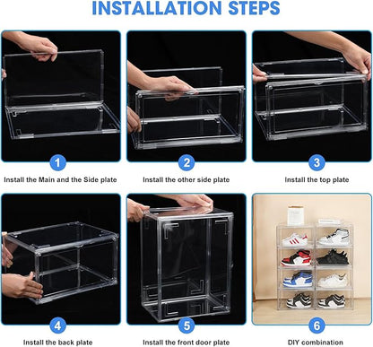 HIYOHIYO 8 Pack 360° Acrylic Clear Shoe Organizer for High-end Sports Shoes, All Clear Display Shoe Storage Box, Fully Transparent Display Case with Magnetic Door, Fit Size 14 (14.2"x10.6"x7.8")