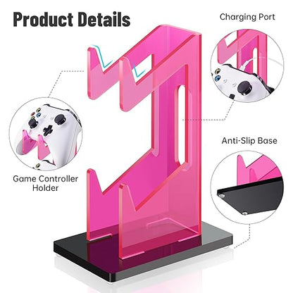 NiHome Rose Pink Acrylic 2-Tier Universal Game Controller Headset Holder Stand for PS5 Xbox ONE Switch Colorful Controller Stand Gaming Accessories Anti-Slip Stable Acrylic Clear Headphone Holder