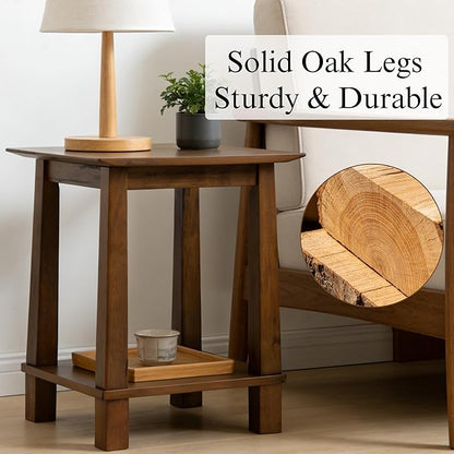 chairus Square Nightstands Set of 2, Modern Accent End Table with 2-Tier Storage Shelf, Solid Wood Small Side Table for Living Room/Bedroom, Walnut
