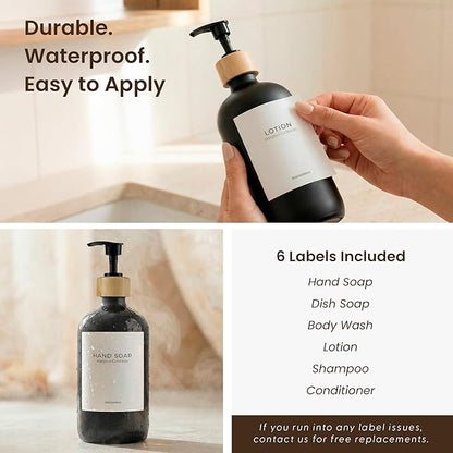 Maisonovo Glass Soap Dispenser Bathroom Set | Hand Soap and Dish Soap Dispenser Set | 16.9oz Amber Bottles with Black Bamboo Pump | Bathroom Lotion Dispenser Set of 2