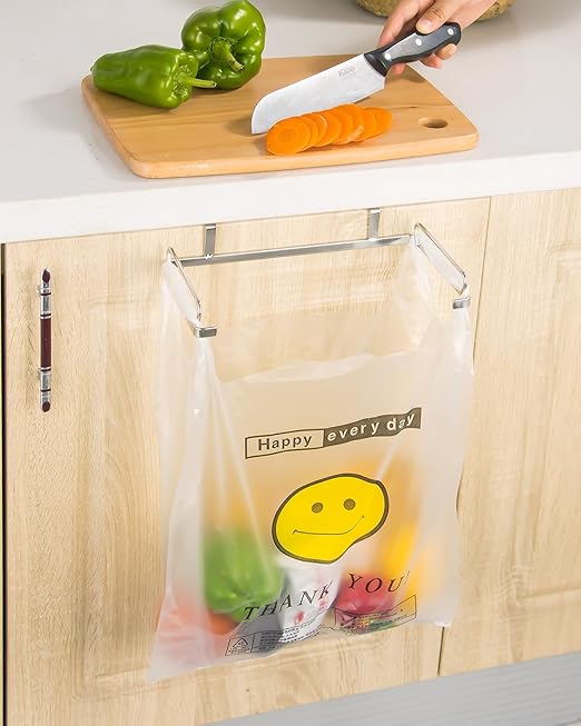 YQh Garbage Bag Holder Stainless Steel for Kitchen Cabinet Doors and Walls (Open-top Style)
