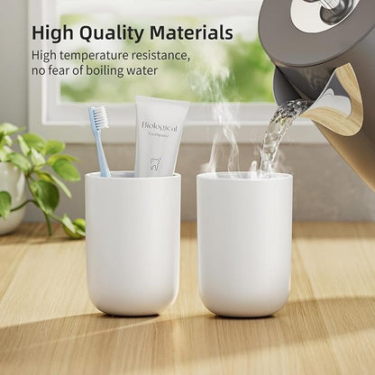 MOPMS Toothbrush Cup 13oz 380ml, Unbreakable Reusable Bathroom Tumbler 1Pc, Non-Slip Plastic Bathroom Cup Toothbrush Holders for Bathroom White