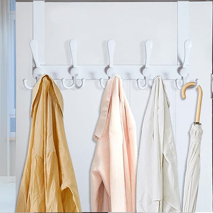 WEBI Over The Door Hooks Door Hanger Hook Rack with 5 Tri Hooks for Hanging,Over The Door Towel Rack Towel Hanger Door Coat Hanger Over Door Coat Rack Behind Back of Bathroom,White