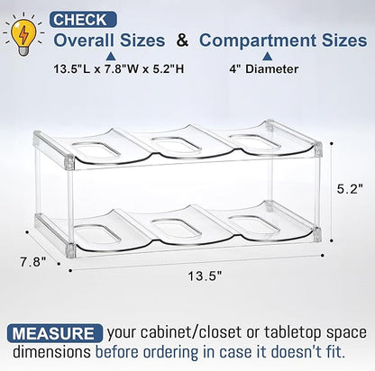 LARGER Compartment - Stackable Water Bottle Organizer Holder - for Stanley & Others' Large Tumbler - Clear Wine Rack, Cup Bottle Holder for Cabinet Home Countertop Fridge Pantry Shelf, 2 Tier Hold 6