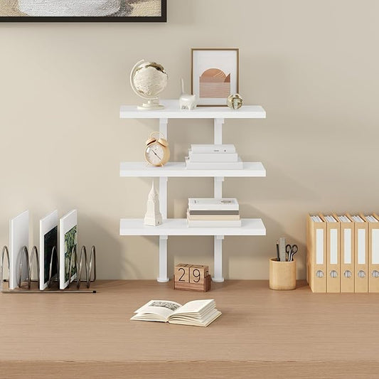 Clamp On Desk Organizer, 3-Tier Desktop Bookshelf, Adjustable Desk Storage Shelf, Metal Frame, for Office, Study and Game Room, White DSWT3601