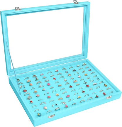 Rings Organizer Tray 100 Slot Velvet Ring Earring Storage Box TranSparent Cover Jewelry Store Ring Display Box Jewelry Display Cabinet for Girl Wife Mother