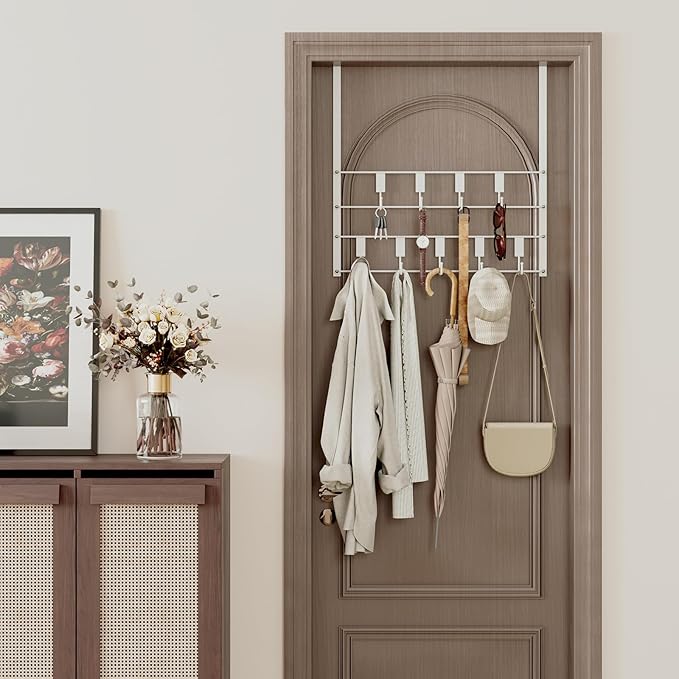 PAPAGIFTREE Over The Door Hooks for Hanging, 14 Hook Over Door Hanger and Towel Rack for Bathroom