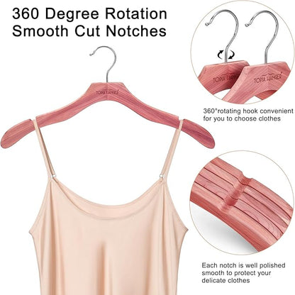 TOPIA HANGER Red Cedar Coat Hangers 24 Pack, Premium Wood Suit Sweater No Shoulder Bump Hangers, 360° Swivel Hook and Cut Notches Clothes Hangers for Sweater, Coat, Shirts, Jackets, Dress, CT85C