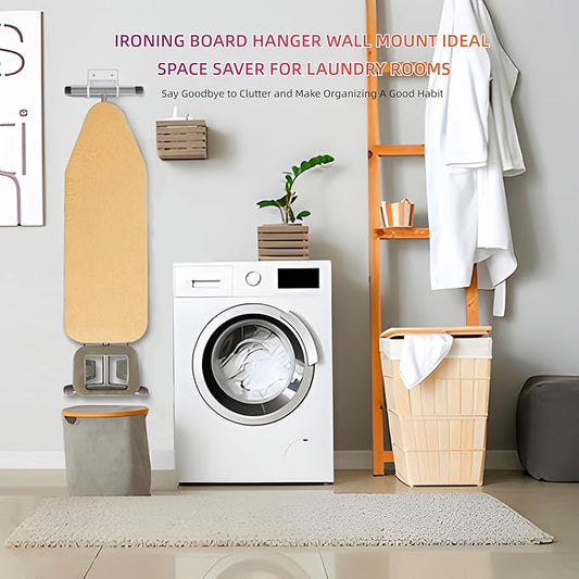 BiJun Ironing Board Holder Wall Mount, Ironing Board Hanger with 5 Inch Length, Iron Board Hook Wall Mount for Laundry Rooms (White)