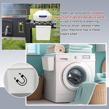 2 Pcs 2.1 Gallon Magnetic Hanging Trash Can Wall Mounted Plastic Garbage Container Lint Bin for Laundry Room Hanging BBQ Utensils Organizer Holder for Kitchen Cabinet Bedroom Bathroom Camping
