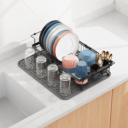 iSPECLE in Sink Dish Drying Rack - Capacity Expandable Over Sink Dish Rack with Mat (15.8"- 20.7"), Dish Drainer for Kitchen Counter with Utensil Holder Large Capacity, Black