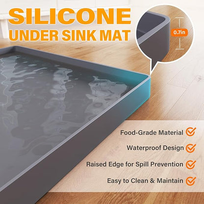 FLATO Waterproof Under Sink Mat 37" x 22" Shelf Liner for Kitchen and Bathroom, Cabinet Protector, Organizers and Storage, Flexible Silicone Drip Tray