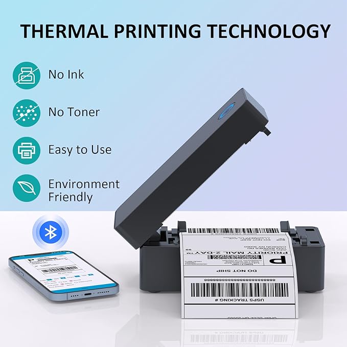 Shipping Label Printer, 4x6 Bluetooth Thermal Label Printer for Shipping Packages Small Business Mailing, Support iOS, Android, Mac, Windows, Chrome, Used for UPS, USPS, Ebay, Etsy, Amazon, Navy Blue