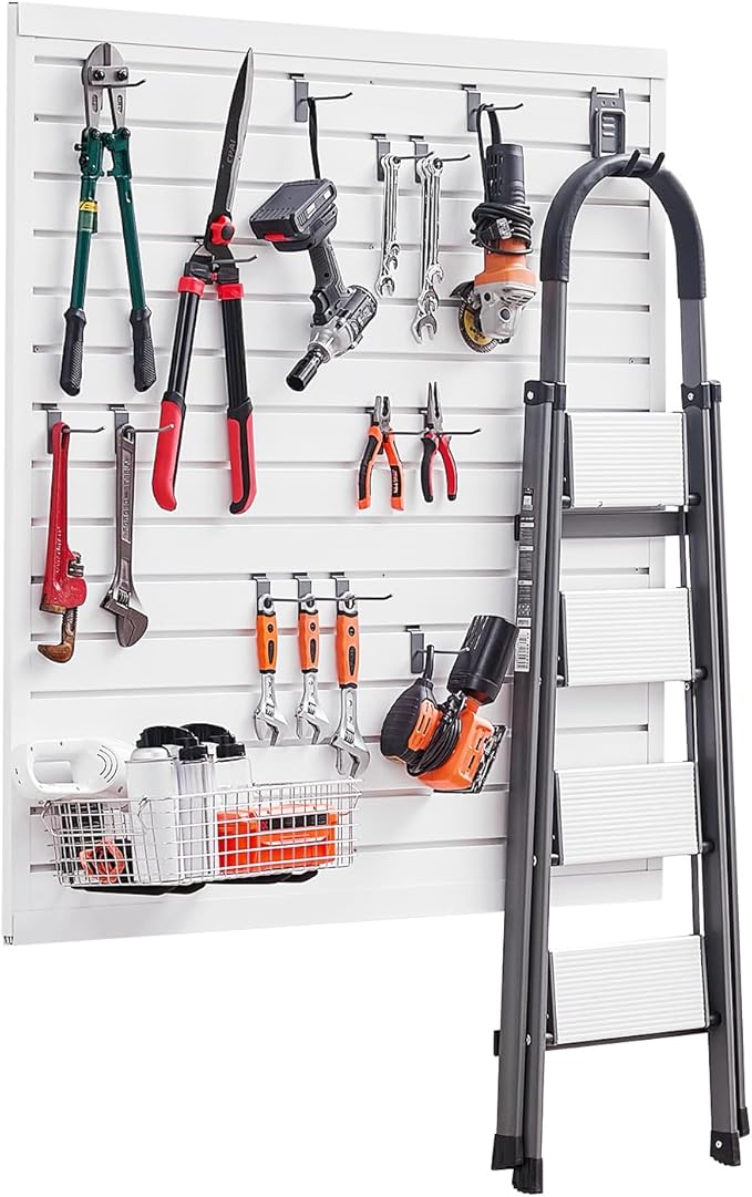 VEVOR Slat Wall Paneling, 4 x 4 ft, PVC Garage Slatwall with Modular Design, White Slat Wall Easy-to-Install Adjustable Slatwall Panel with Coupling Structure & DIY Cutting, Fits for Storage & Display