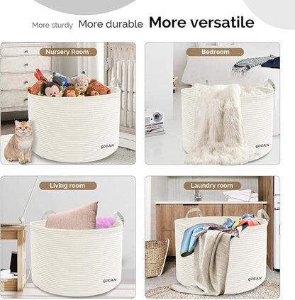 Extra Large Storage Laundry Basket 22" X 22"X 14" Cotton Rope Woven Basket for Blanket Basket with Handles for Living Room Toys Storage XXXL (Cream)