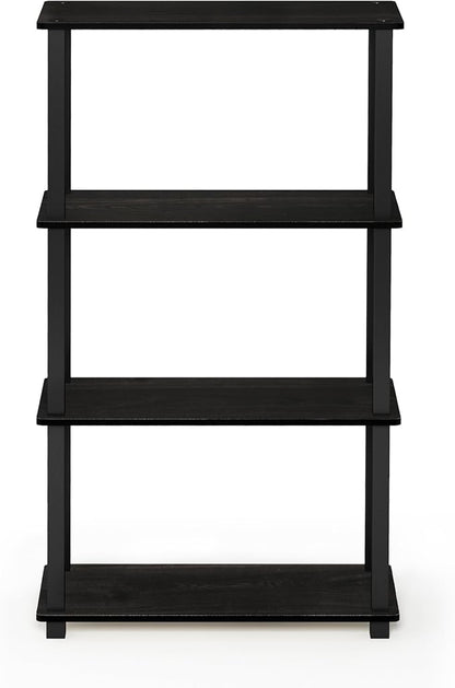Furinno TURN-S-TUBE Storage Shelves, 4-Tier Book Shelf, Corner Shelf, Toolless Open Shelves, for Organization and Storage, Living Room, Garage, Home Office, Espresso