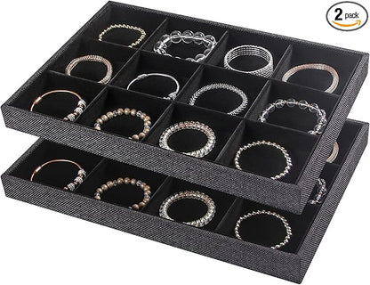 Julysky 2Pcs 12 Grids Stackable Jewelry Organizer Trays for Drawer,Bracelet Holder Box,Necklace Display Stand for Selling