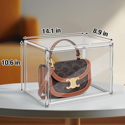 EZJOB 4Pack X-Large Purse Organizer for Closet Clear Acrylic Display Case for Handbag Organizer, Purse Storage Box with Magnetic Door, Dustproof Storage Bins for Collectibles, Size 14