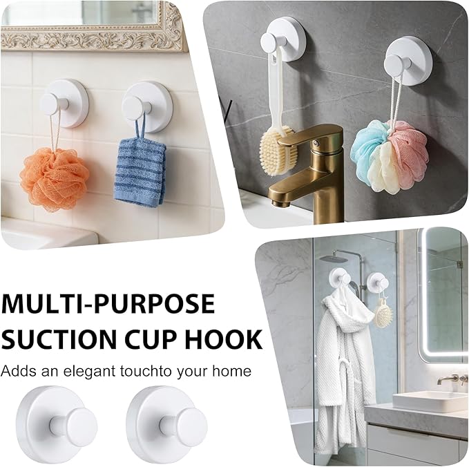 HESUSLA Suction Cup Hooks for Wreaths on Glass,2025 New Model No-Drill Suction Cup Hooks,Wreath Hangers for Front Doors,Metal Towel Hooks for Showers Bathrooms Mirrors(2 Pack,White)