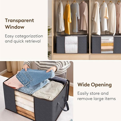 Lifewit 18 Pack Clothes Storage Bins with Lids, Foldable Blanket Storage Bags with Zippers, Clear Window and Reinforced Handles, Closet and Organization for Clothing, Sweater, Comforter, Bedding, Gray