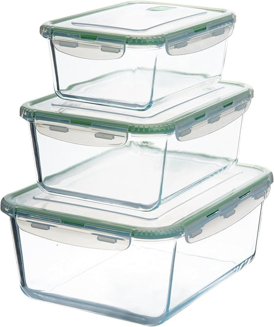 X-LARGE Glass Food Storage Containers with Lids Baking Dish Set Glass Storage Containers with Locking Lid Set 3-120 oz/70 oz/35 oz - Large Meal Prep Storing Serving Food Leakproof Ovensafe