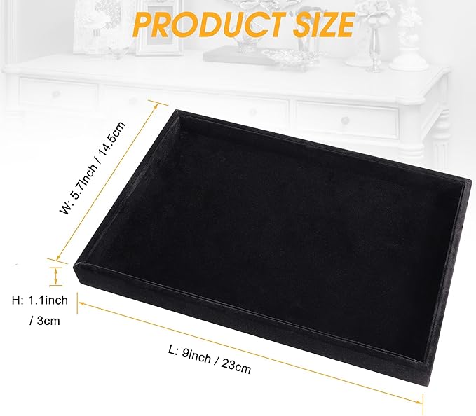 Mornajina 2 Pcs 9" x 5.7" Velvet Jewelry Tray Jewelry Display Tray, Stackable Empty Plate Trays for Earrings Necklaces Bracelet Rings Display Showcase - Black