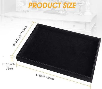 Mornajina 2 Pcs 9" x 5.7" Velvet Jewelry Tray Jewelry Display Tray, Stackable Empty Plate Trays for Earrings Necklaces Bracelet Rings Display Showcase - Black